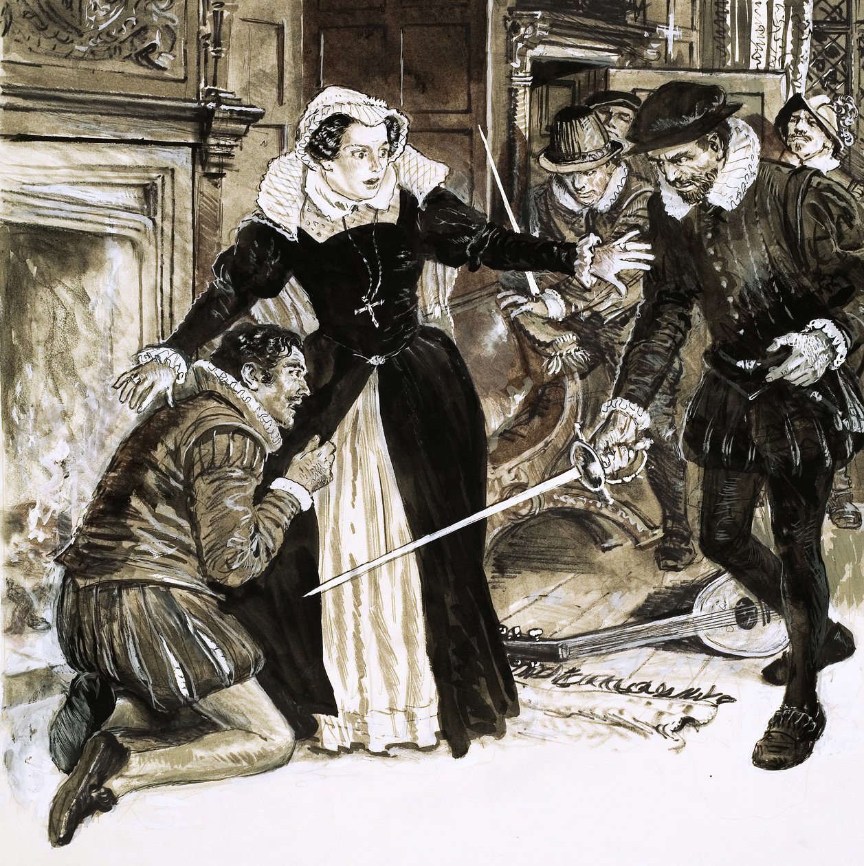 David Ricciót, Mária királynő kedvencét 56-szor szúrta le Lord Darnley. alkotó: C.L. Doughty