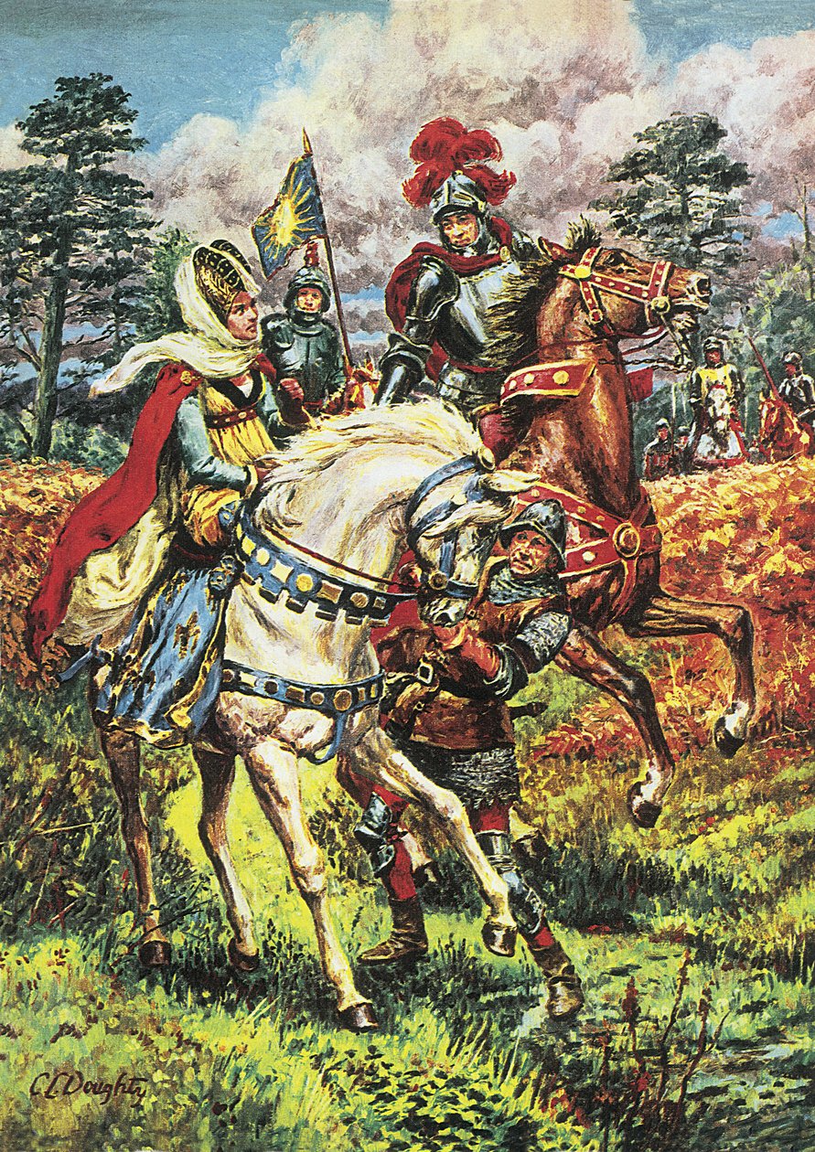 IV. Edward, a York-ház diadala, illusztráció az "A Pageant of Kings" című könyvből (színes litográfia) alkotó: C.L. Doughty