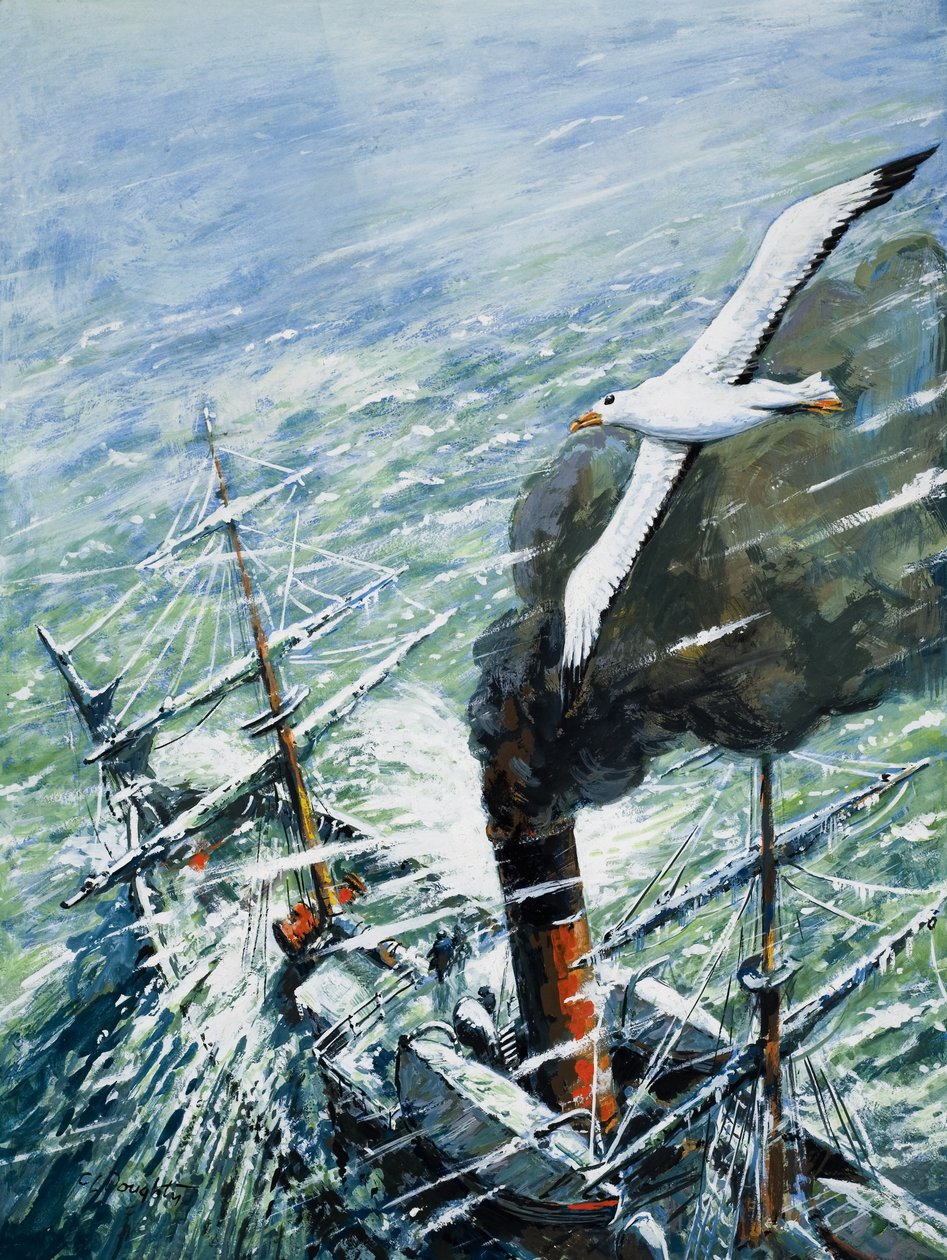 Sir Ernest Shackleton antarktiszi expedíciója a The Quest 1921-22-en (gouache, papír) alkotó: C.L. Doughty