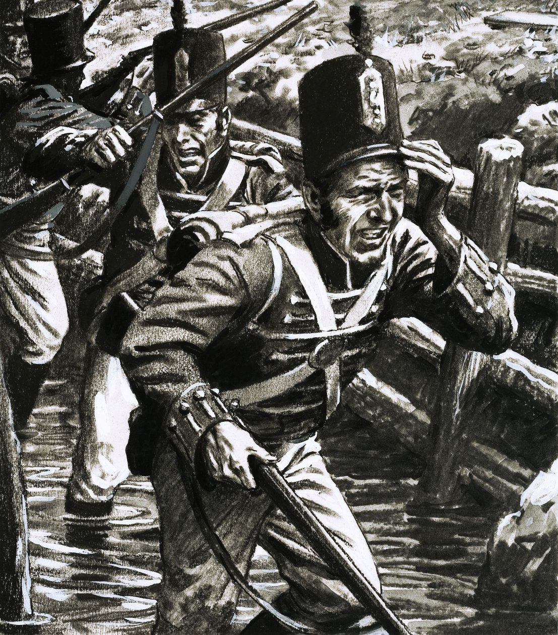 Katonák az elárasztott brit vonalakban Flushingnál alkotó: C.L. Doughty