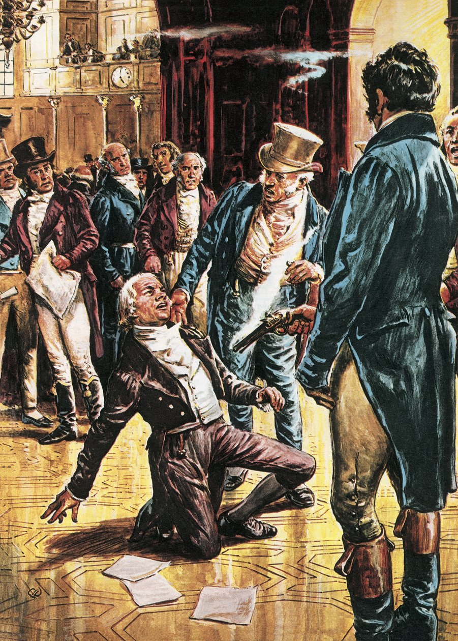 Spencer Perceval meggyilkolása John Bellingham által az alsóházban alkotó: C.L. Doughty