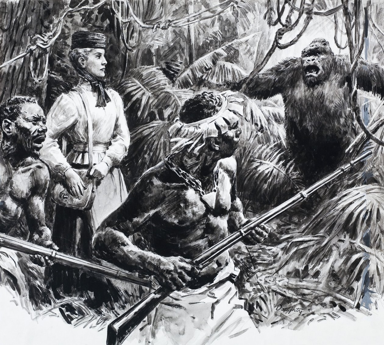 Mary Kingsley felfedezőnő Afrikában (gouache, papír) alkotó: C.L. Doughty