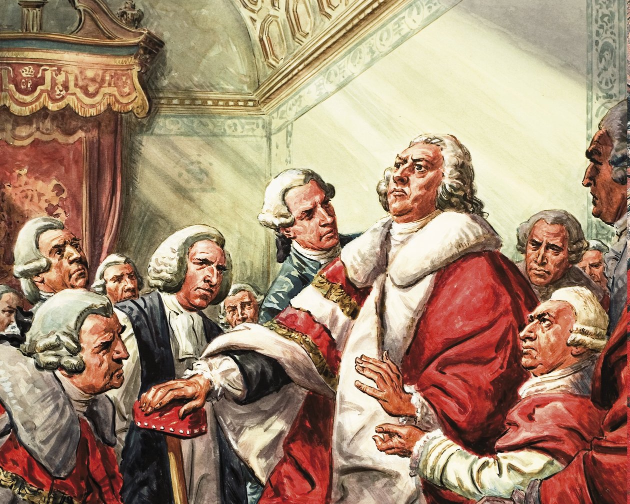 William Pitt 1778-ban tartja utolsó beszédét a parlamentben. alkotó: C.L. Doughty
