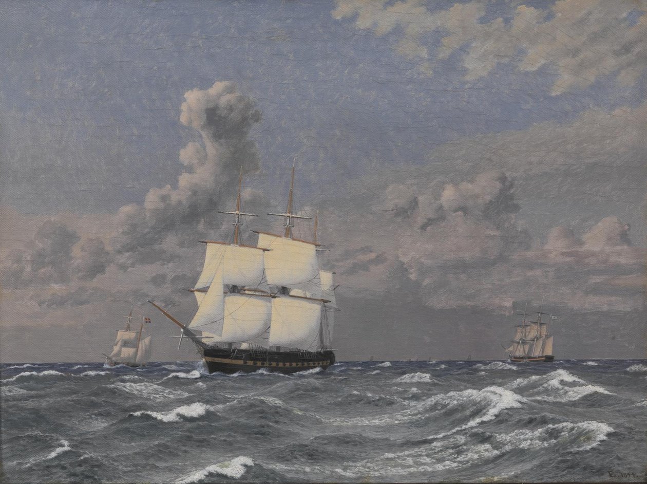 Egy fregatt és néhány más cirkáló hajó alkotó: Christoffer Wilhelm Eckersberg