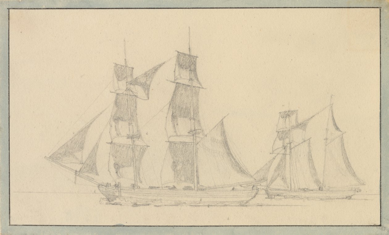 Egy brig és egy szkúner vitorla alatt. alkotó: Christoffer Wilhelm Eckersberg