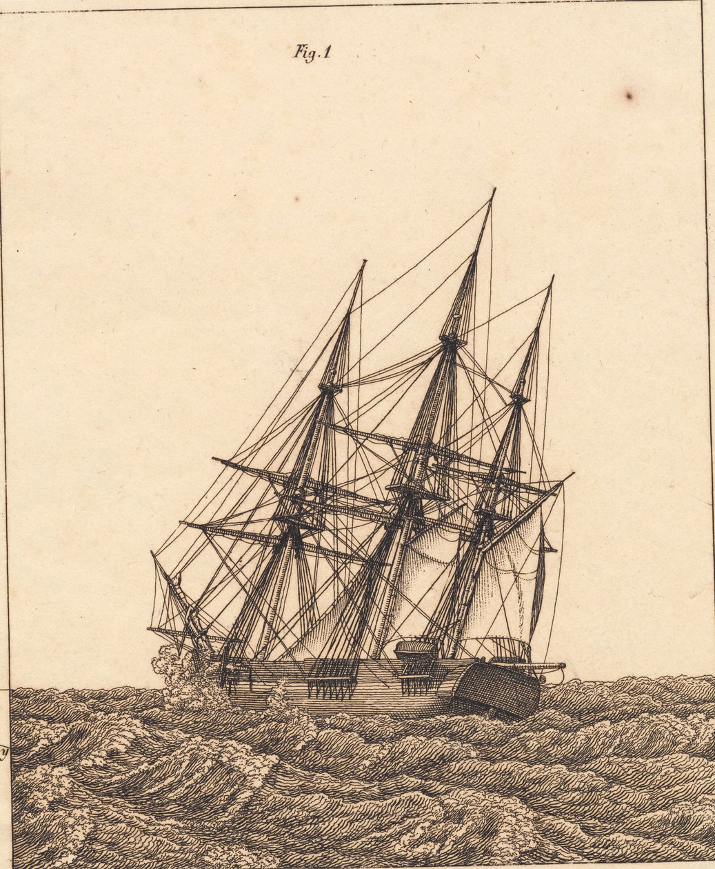 Korvett a viharban. Illusztráció: „Lineáris perspektíva”, X. tábla alkotó: Christoffer Wilhelm Eckersberg