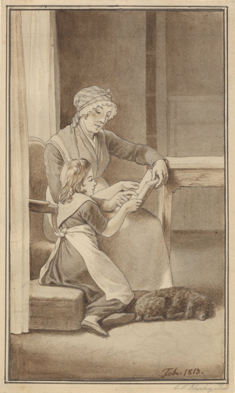 Egy édesanya olvasni tanítja kislányát alkotó: Christoffer Wilhelm Eckersberg