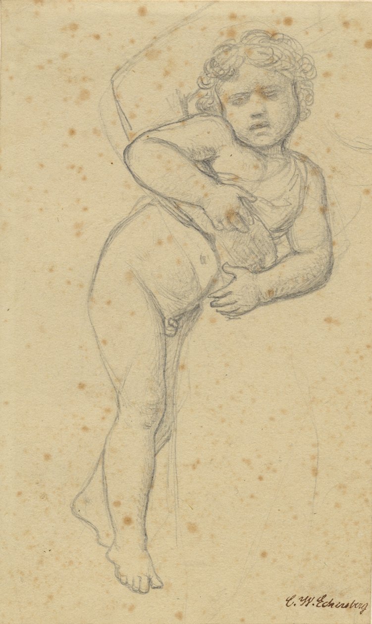 Egy meztelen fiú anyja térdének dől. alkotó: Christoffer Wilhelm Eckersberg