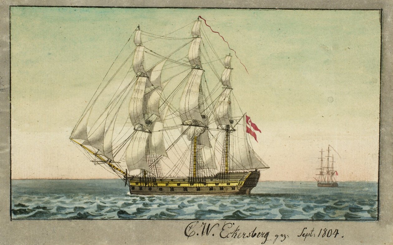 Egy dán hadihajó vitorla alatt, hátulról nézve alkotó: Christoffer Wilhelm Eckersberg