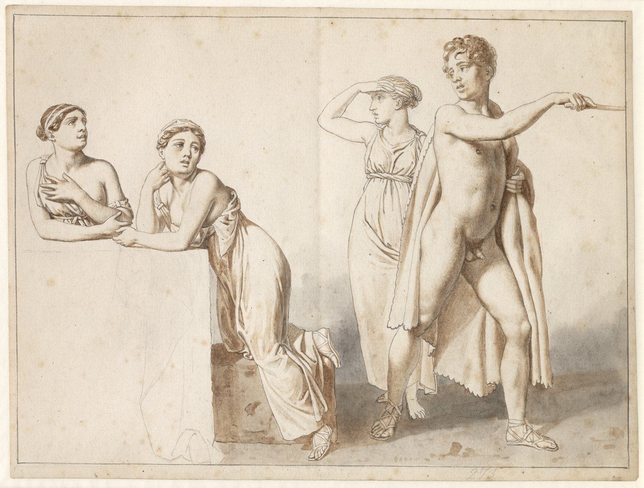 Négy tanulmányi figura, három női és egy férfi antik viseletben. alkotó: Christoffer Wilhelm Eckersberg