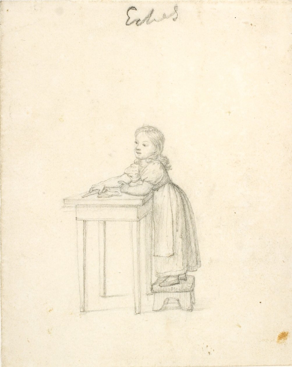 Kislány állt egy zsámolyon az asztalnál alkotó: Christoffer Wilhelm Eckersberg