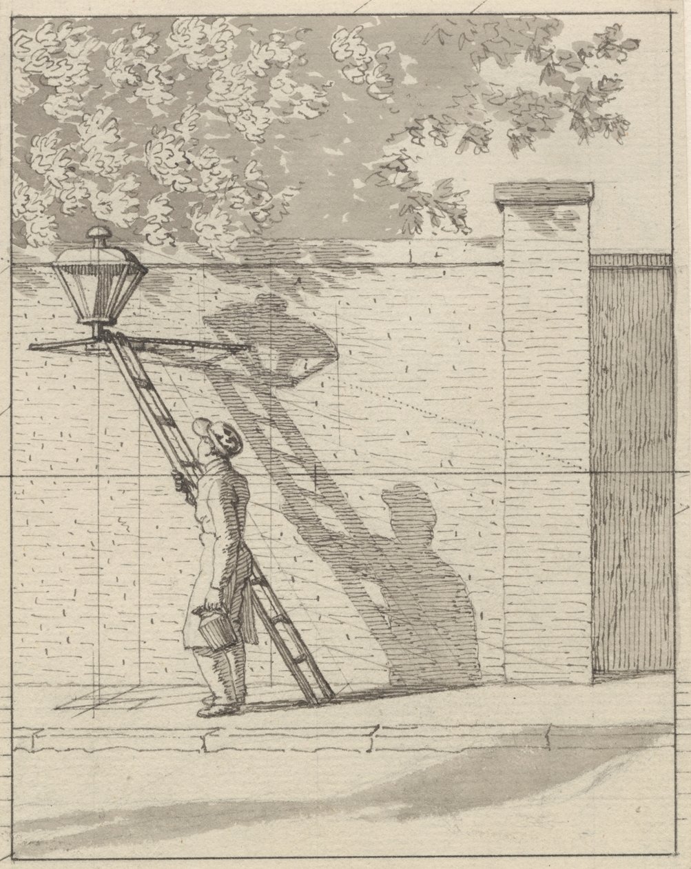 Lineáris perspektíva a festészetben - VI. tábla. Az utcai lámpa a kert falán, nappali fény alkotó: Christoffer Wilhelm Eckersberg