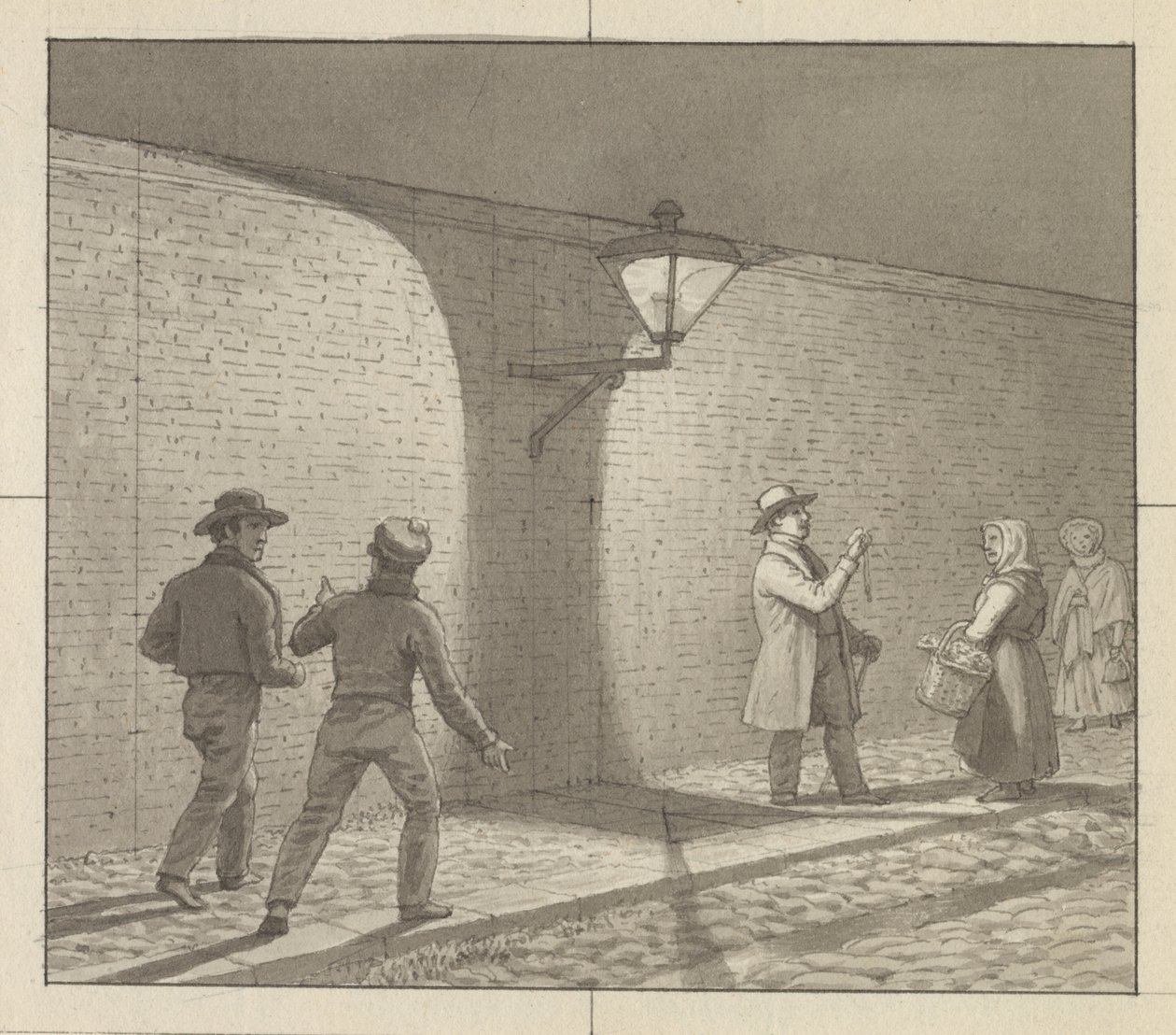 A festészetre alkalmazott lineáris perspektíva, VIII. tábla, 3. ábra. 1 - Éjszakai forgalom az utcai lámpa alatt. alkotó: Christoffer Wilhelm Eckersberg
