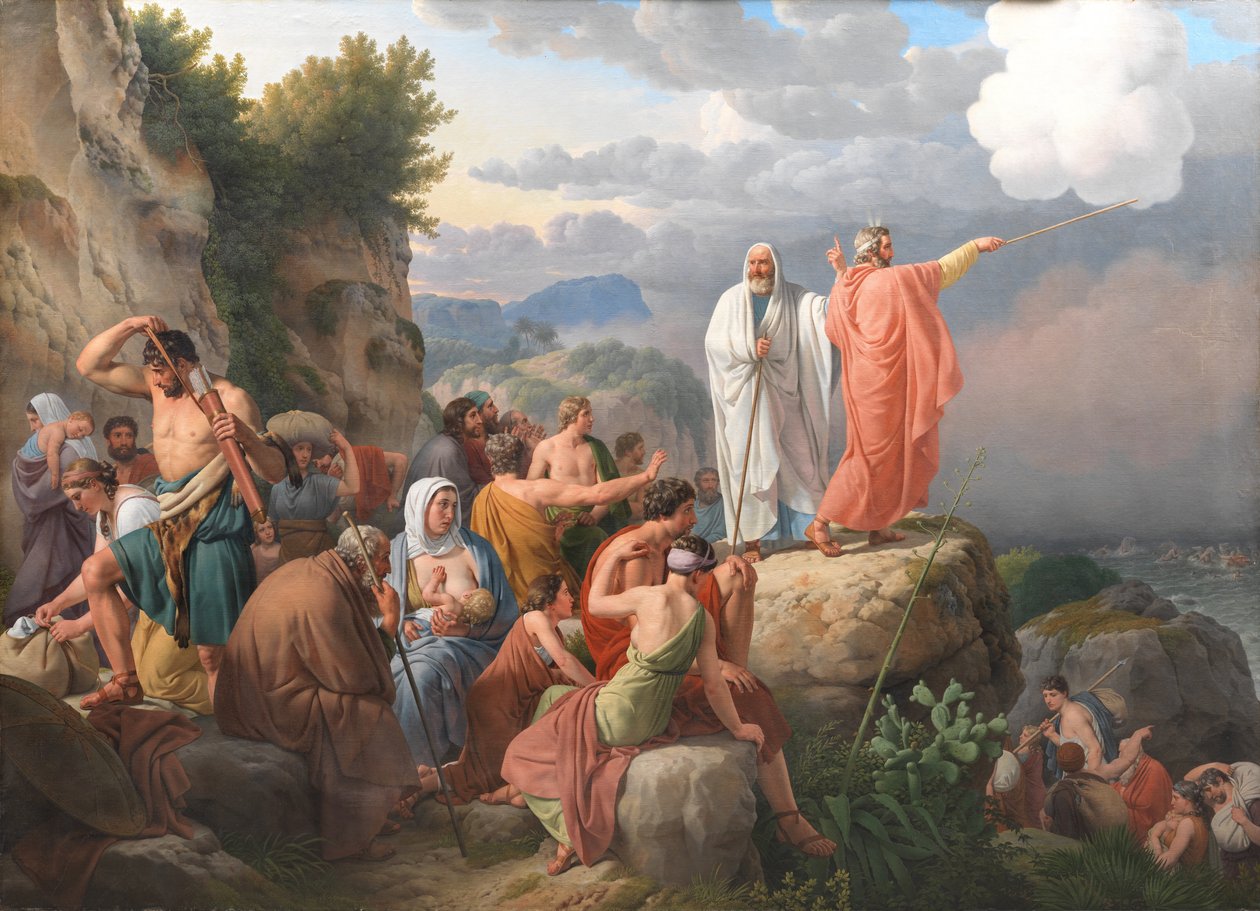 Mózes hatására a Vörös-tenger visszatér, és a fáraó serege elárasztja alkotó: Christoffer Wilhelm Eckersberg
