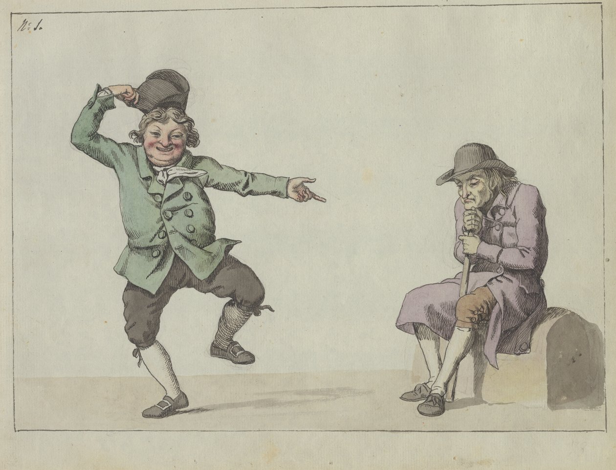 Szatirikus magazin; egy férfi ugrik és nevet, miközben egy ülő öregúrra mutat alkotó: Christoffer Wilhelm Eckersberg