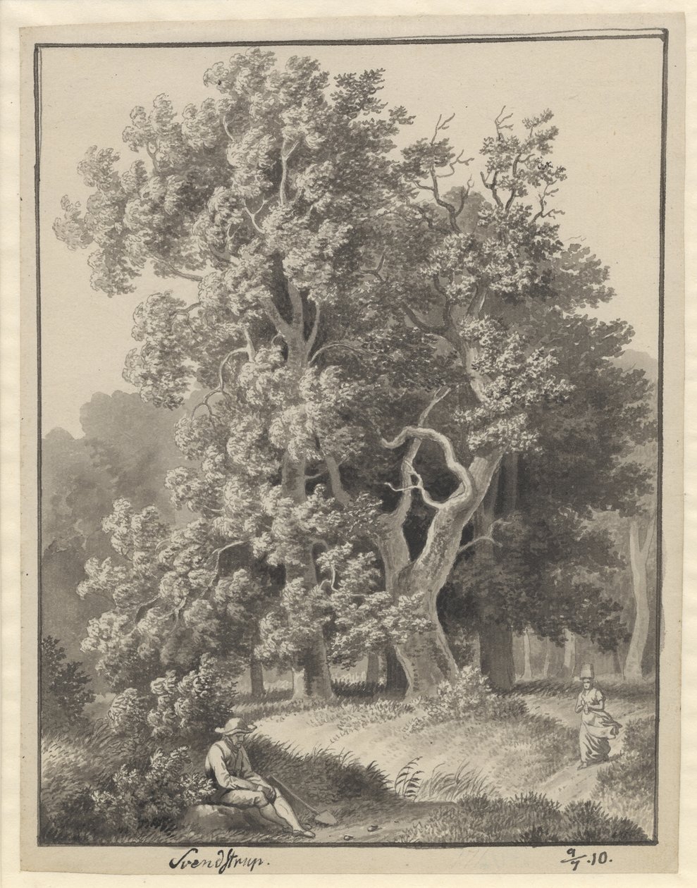 Erdő Svendstrupnál néhány figurával, előtte egy ülő férfi ásóval alkotó: Christoffer Wilhelm Eckersberg