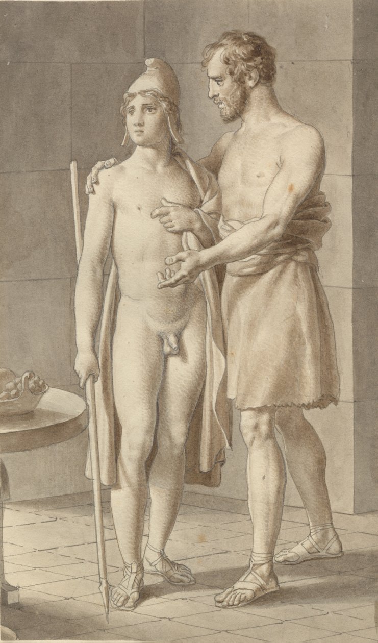 Telemachos találkozik Odüsszeusz koldusnak álcázott pásztor Eumaios - Odüsszeusz; töredéke a teljes kompozíciónak. alkotó: Christoffer Wilhelm Eckersberg
