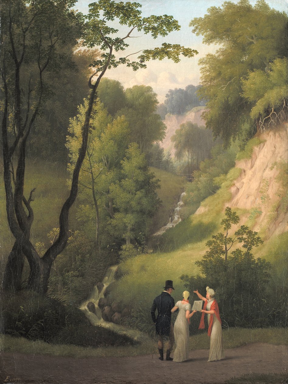 Az ördög hasadéka a Liselund kastélyban. Møn szigete alkotó: Christoffer Wilhelm Eckersberg