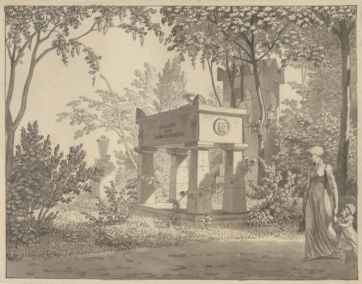 A Molière szarkofág a Jardin Elysée-ben alkotó: Christoffer Wilhelm Eckersberg