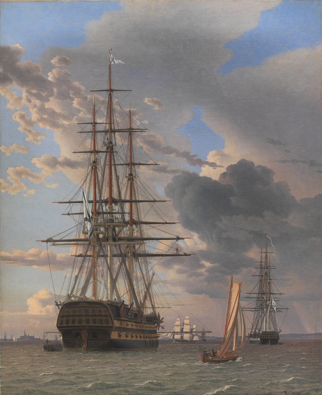 Az "Asow" vonal orosz hajója és egy fregatt az Elsinore melletti horgonynál alkotó: Christoffer Wilhelm Eckersberg