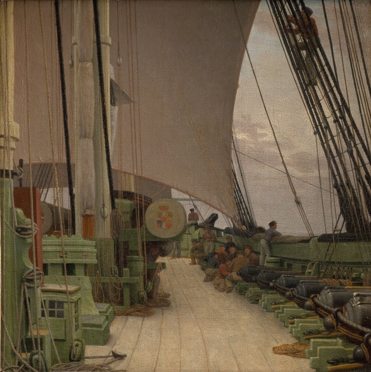 A jobboldali akkumulátor és a "Najaden" Corvette fedélzete alkotó: Christoffer Wilhelm Eckersberg