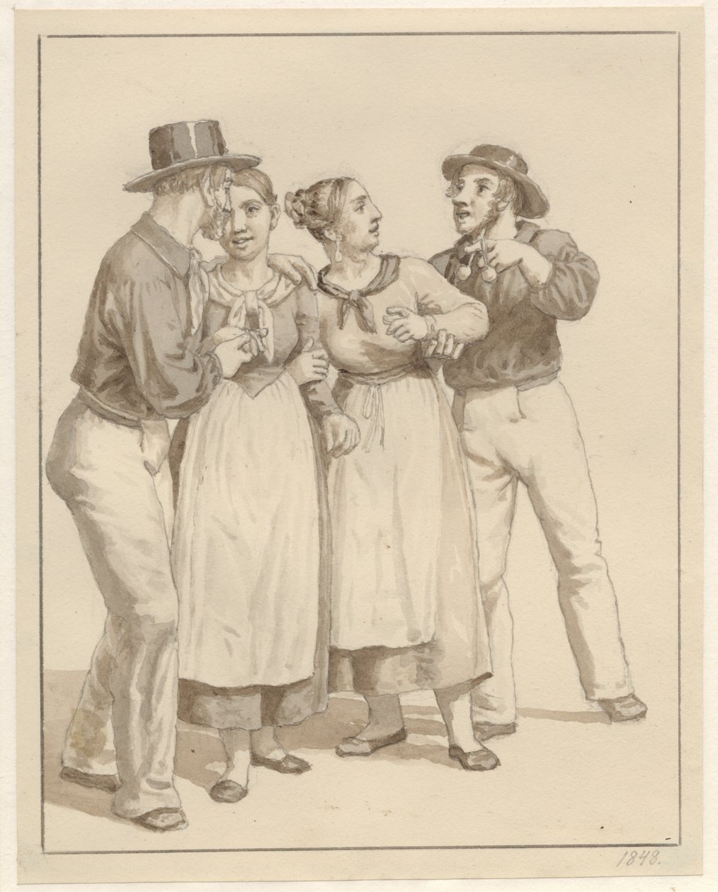 Két tengerész egy pár lányt kezel. alkotó: Christoffer Wilhelm Eckersberg