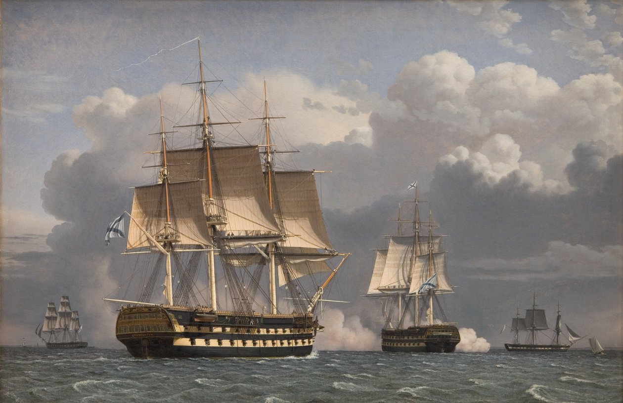 Két orosz vonalhajó tiszteleg alkotó: Christoffer Wilhelm Eckersberg