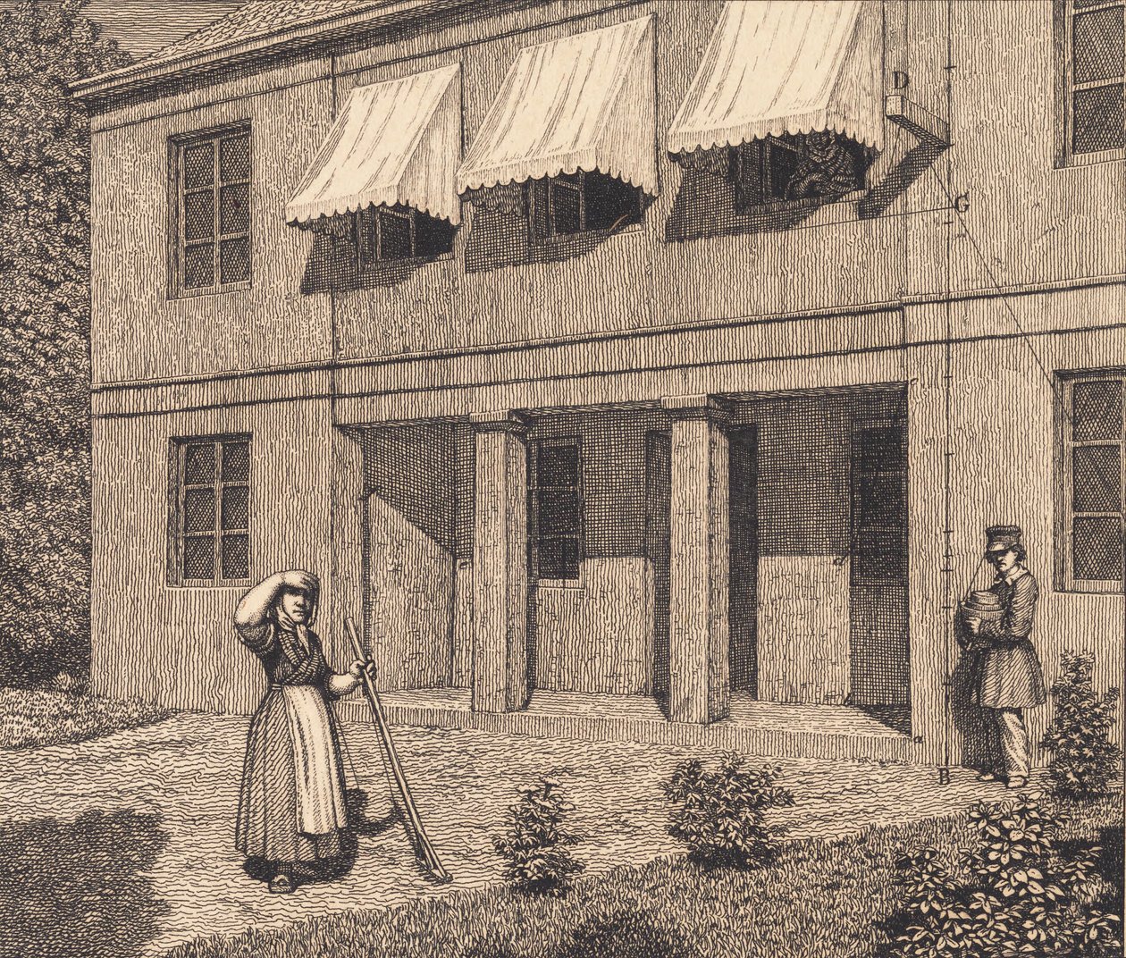Egy villán kívül. Illusztráció: "Lineáris perspektíva", V. tábla alkotó: Christoffer Wilhelm Eckersberg