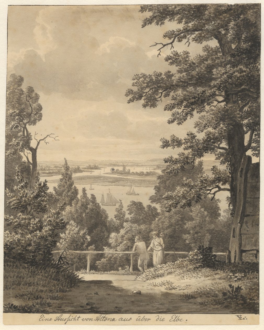 Kilátás Altonából, kilátással az Elbára alkotó: Christoffer Wilhelm Eckersberg