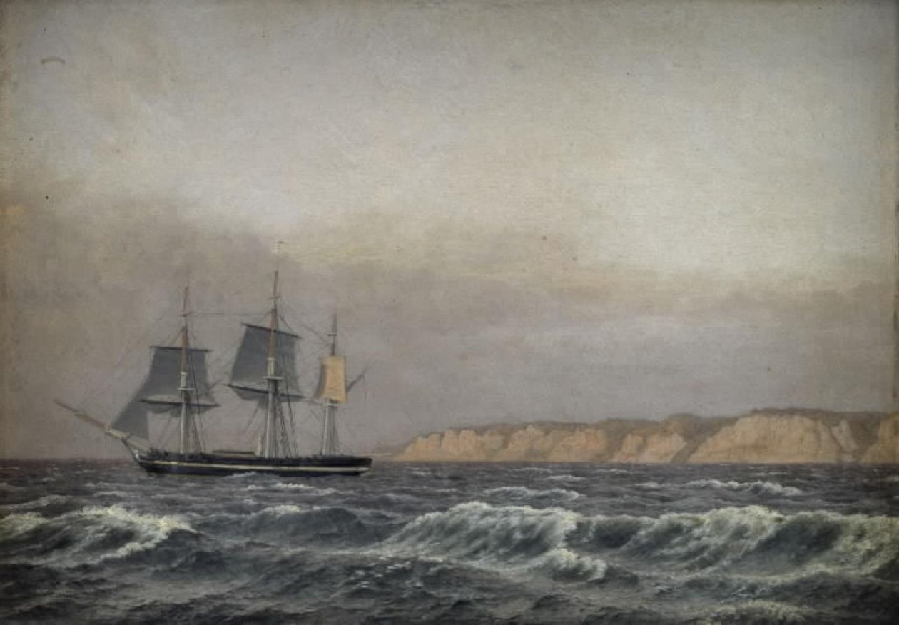Kilátás a Møn-sziklákra és egy Corvette-re alkotó: Christoffer Wilhelm Eckersberg