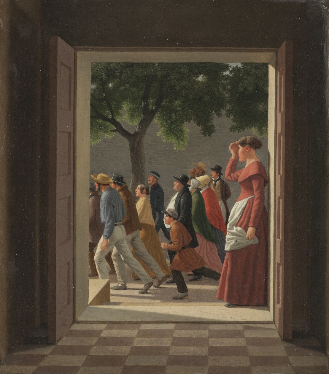 Kilátás egy ajtón keresztül a futó figurákhoz alkotó: Christoffer Wilhelm Eckersberg