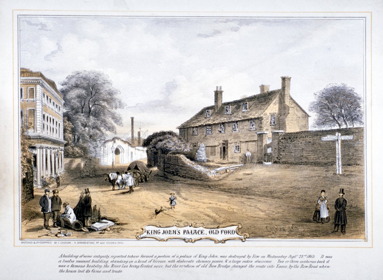 János király palotája, Old Ford, nyárfa, London, c1863 alkotó: C Coghlan