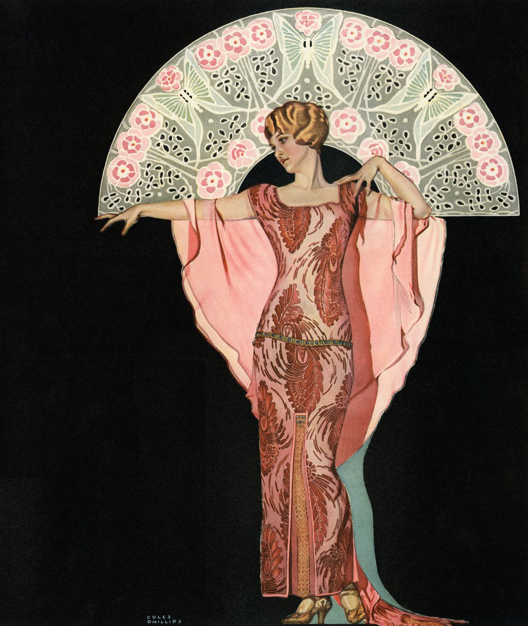 Art Deco szépség legyezővel, Coles Phillips alkotó: C. Coles Phillips