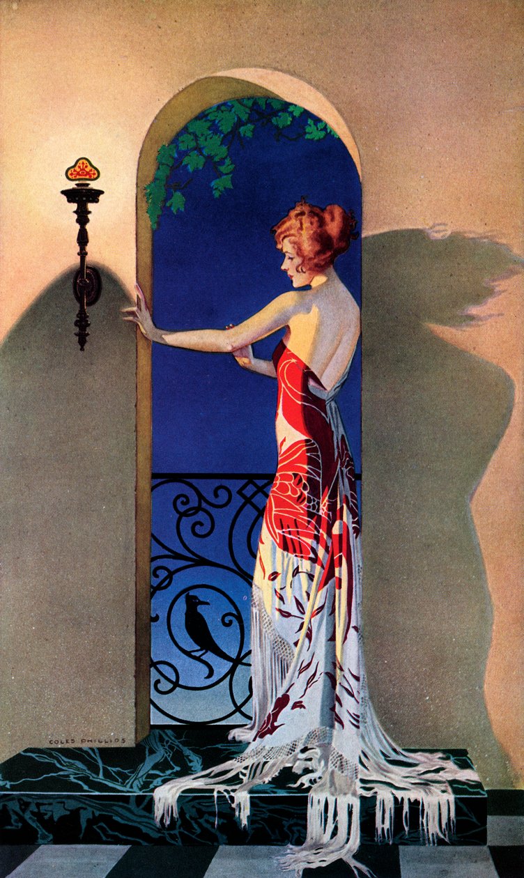 Divatos nő az 1920-as évekből Spanyolországban, 1925 körül (szitanyomat) alkotó: C. Coles Phillips