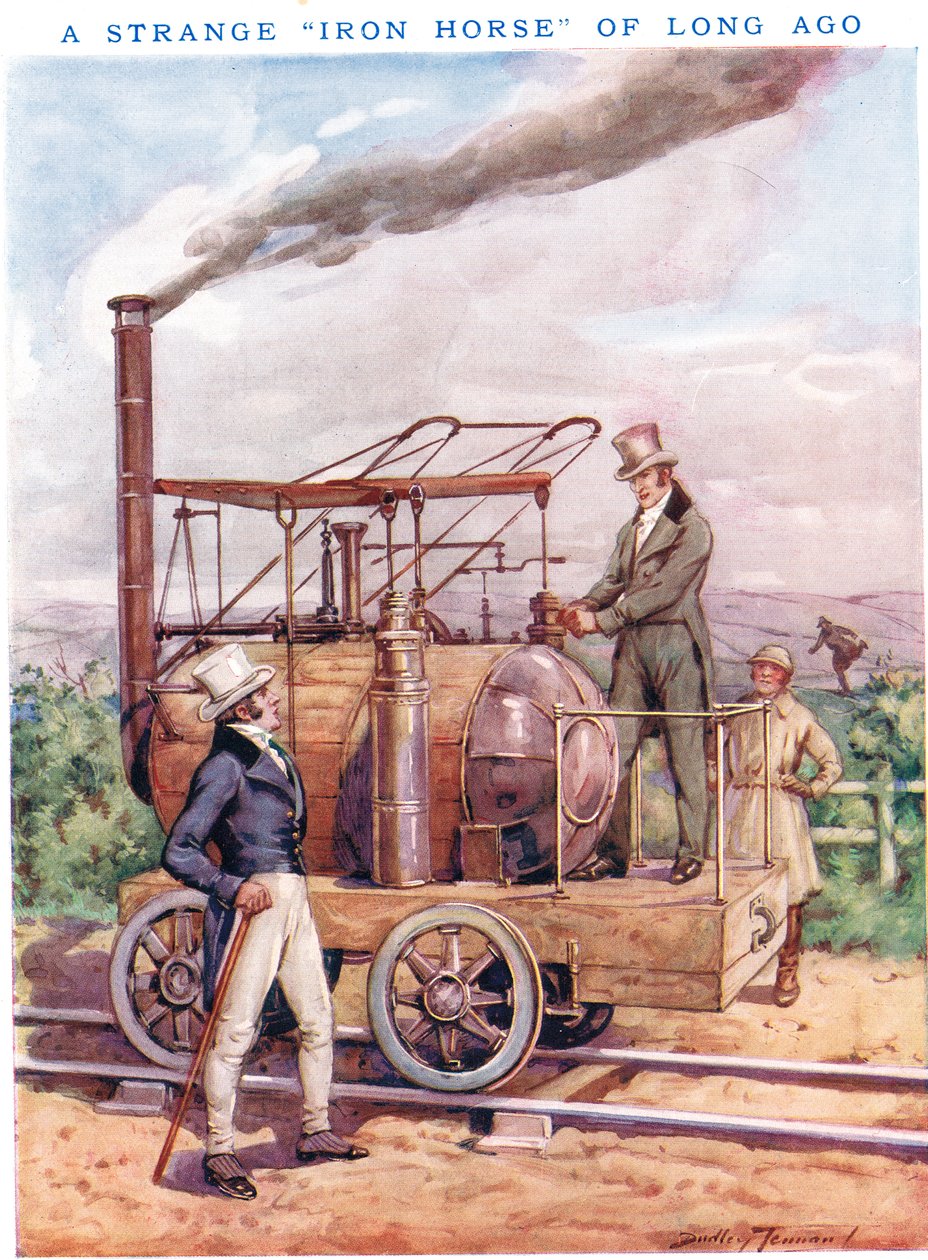 Egy különös „vasló” régről, illusztráció a „Newnes” Képes Tudáskönyvből (színes litó) alkotó: C. Dudley Tennant