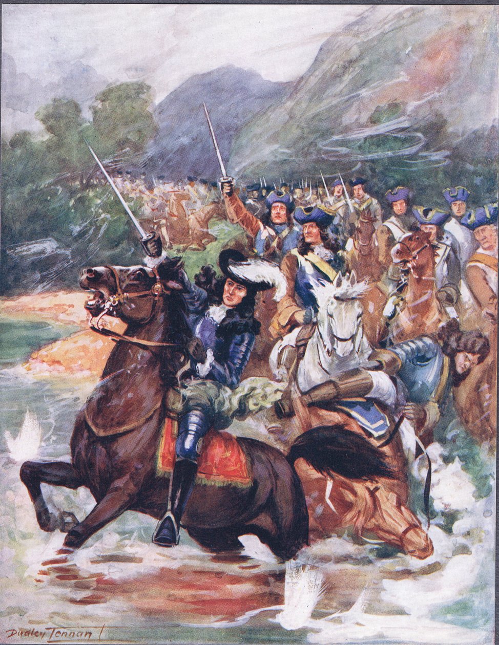 Áldd meg a dicsőséges emléket..., illusztráció a „Híres harcok balladáiból”, 1900 körül (színes litó) alkotó: C. Dudley Tennant