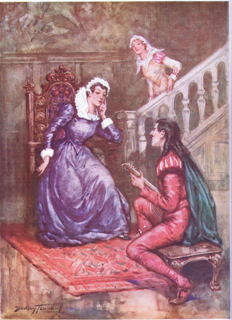A zenész, aki elnyerte a királynő tetszését. Mária skót királynő és David Rizzio (színes litó) alkotó: C. Dudley Tennant