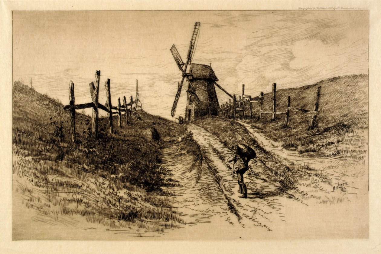 (Tájkép szélmalommal) alkotó: C. F. William Mielatz