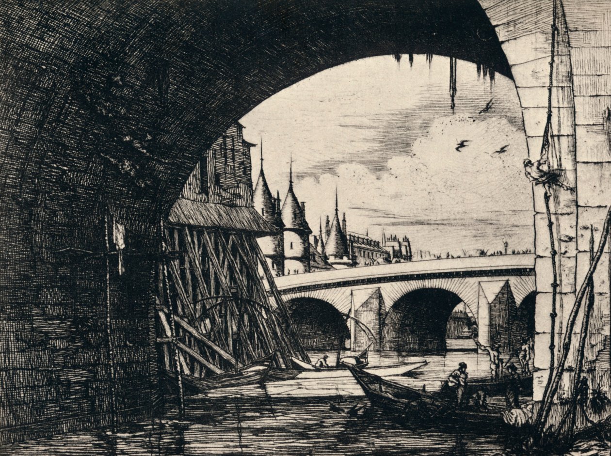 A Pont Notre-Dame boltíve, 1915 alkotó: C. H. Meryon