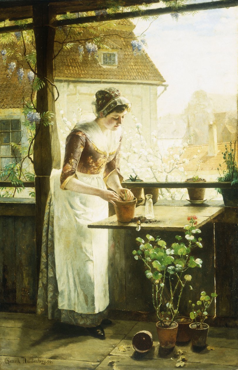 Virágcserepes nő, 1890 alkotó: C. Hendrick Nordenberg