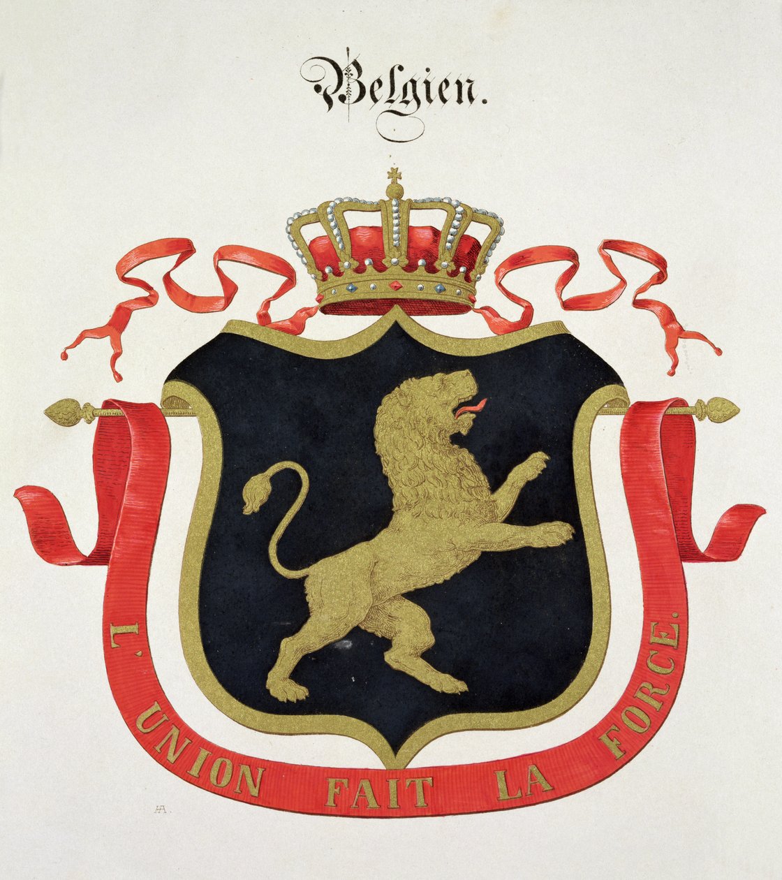 A belga királyi család fegyverei, Németországban kiadott akvarellgyűjteményből, 1830-33 körül alkotó: C. Hildebrandt