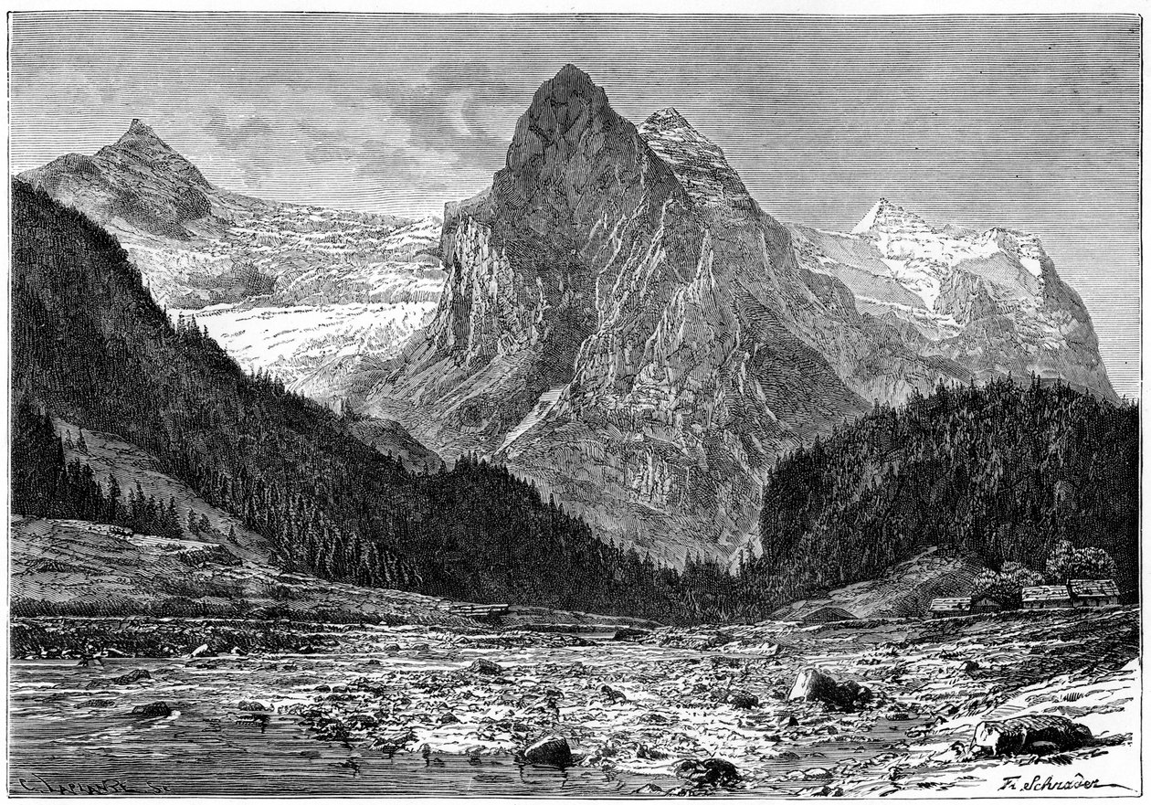 A Wellhorn és a Rosenlaui-gleccser, Svájc, 19. század. alkotó: C. Laplante