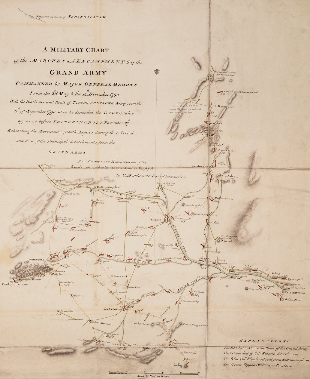 A Medows vezérőrnagy által vezetett nagy hadsereg hadjáratainak és táborozásainak katonai térképe 1790. május 26-tól december 14-ig. alkotó: C. Mackenzie
