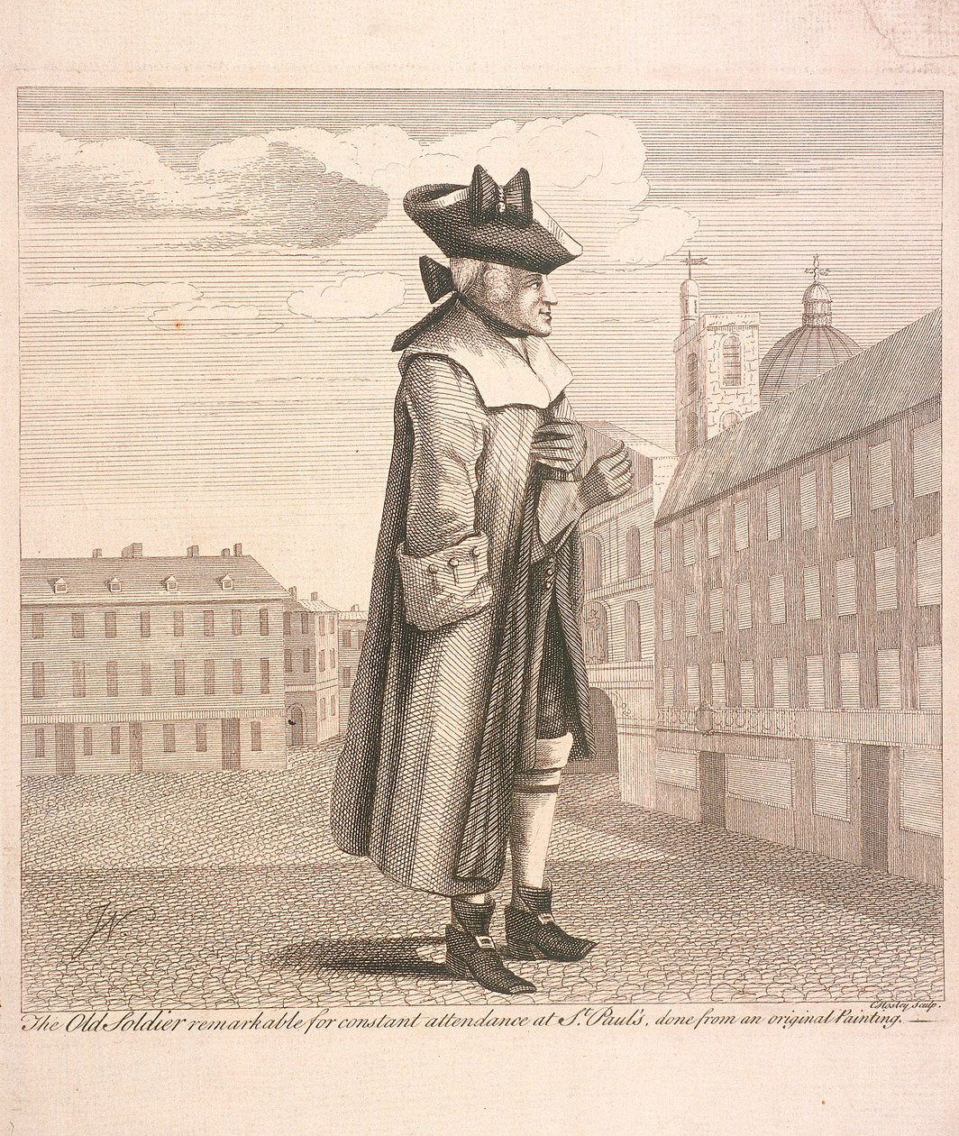 "Az öreg katona, aki figyelemre méltó, hogy állandóan látogatta a Szent Pál-templomot", 1760 alkotó: C Mosely