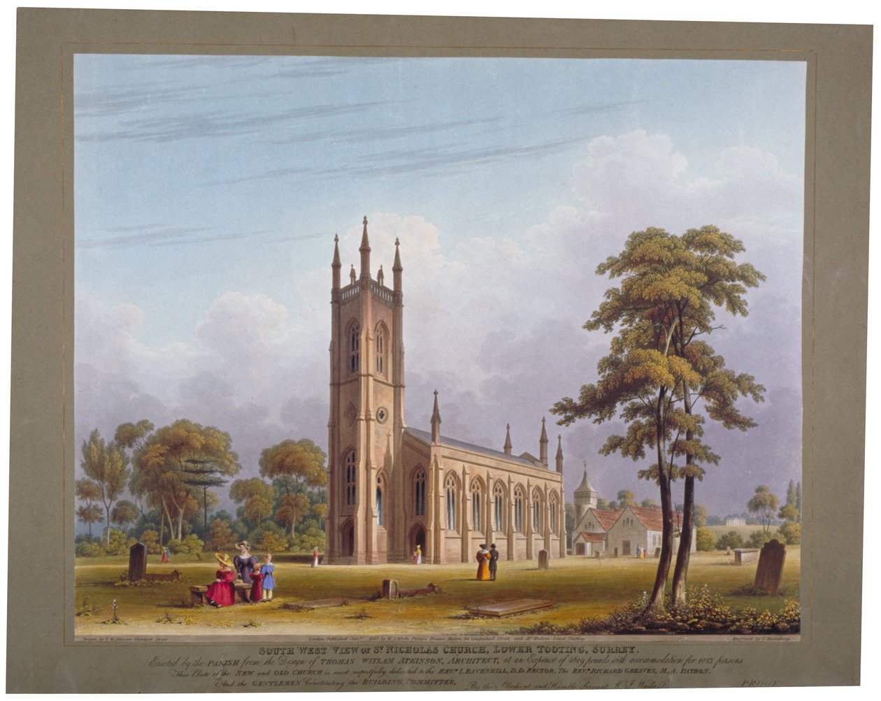 A Szent Miklós-templom délnyugati nézete, Tooting, London, 1832. alkotó: C Rosenberg