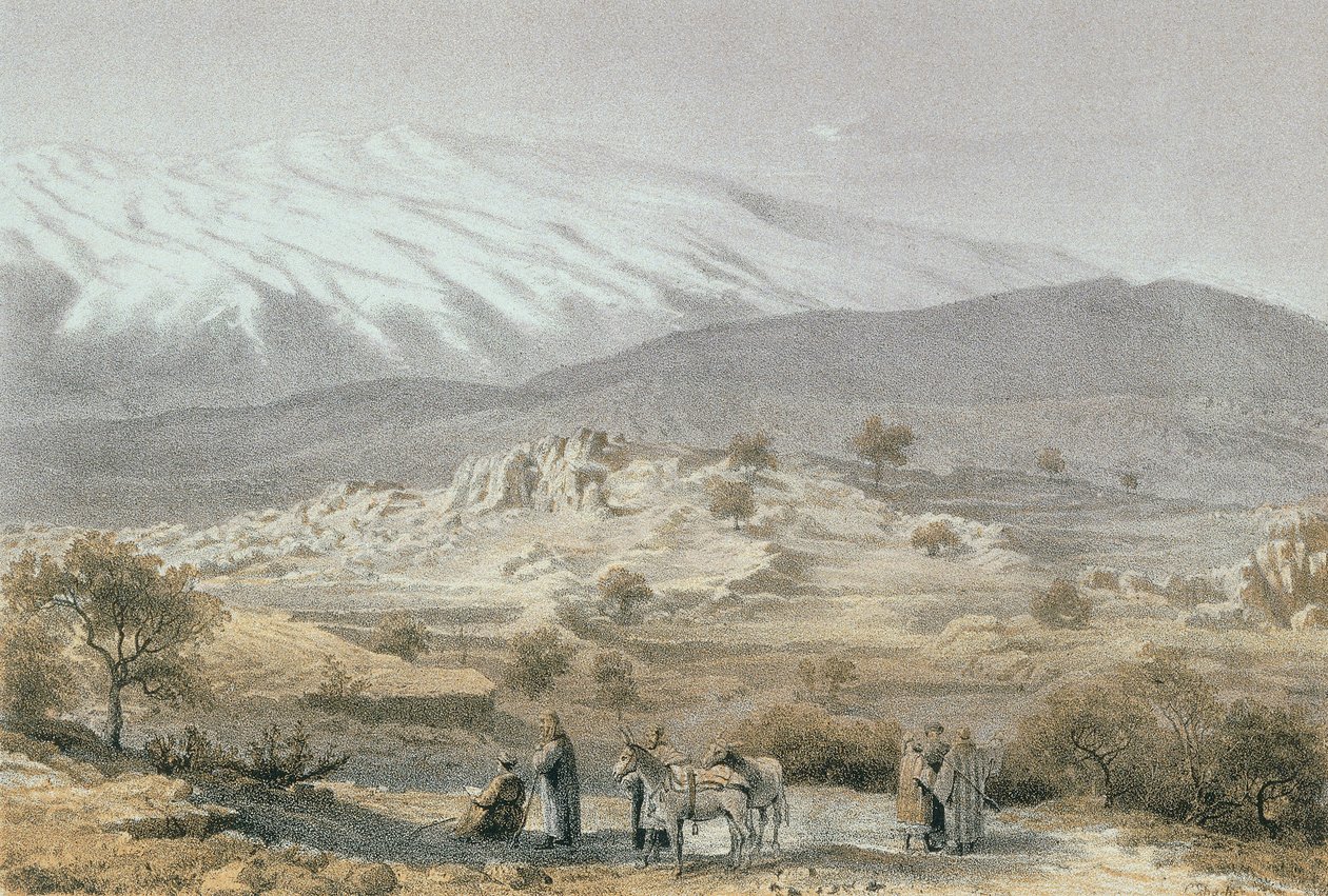 Hermon hegy. Schacher rézkarca – Steinkopk J.F. Editore alkotó: C. Schacher