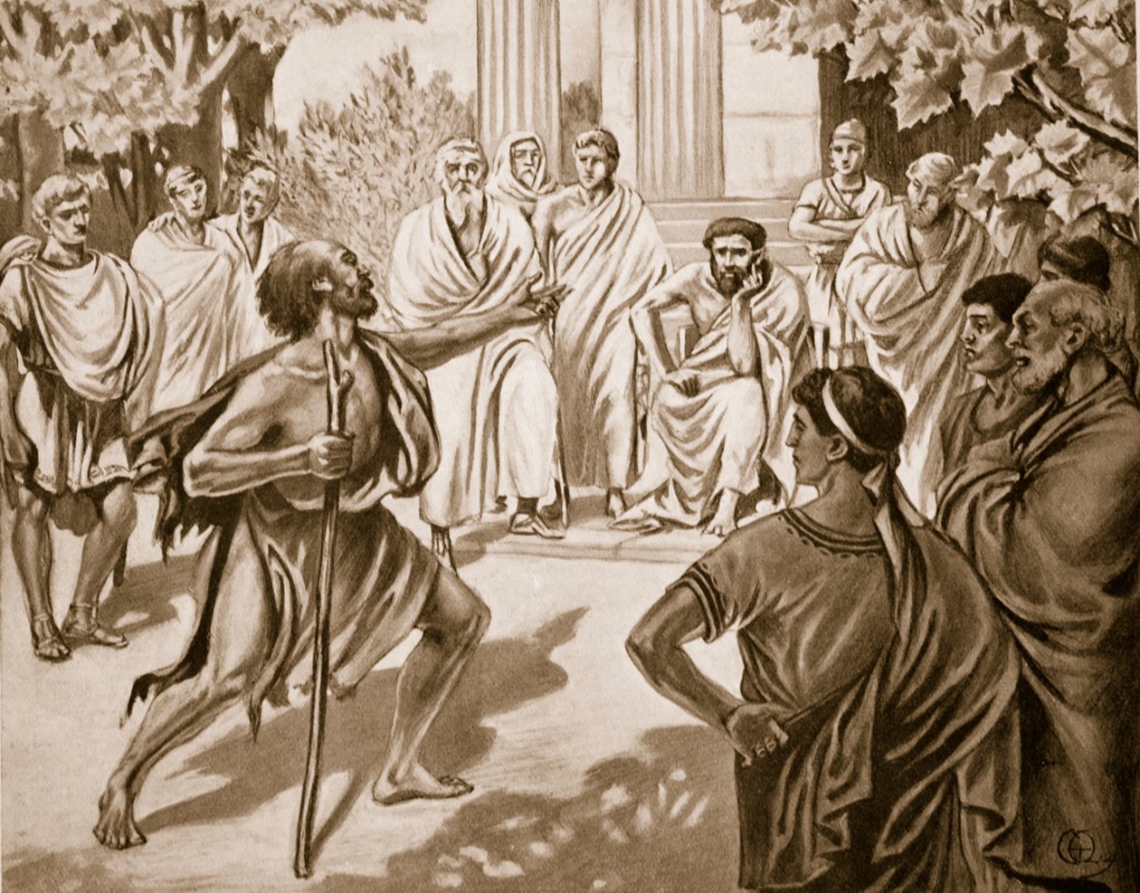 Diogenész és Platón, illusztráció Hutchinson nemzetek története, 1915 alkotó: C. Titus