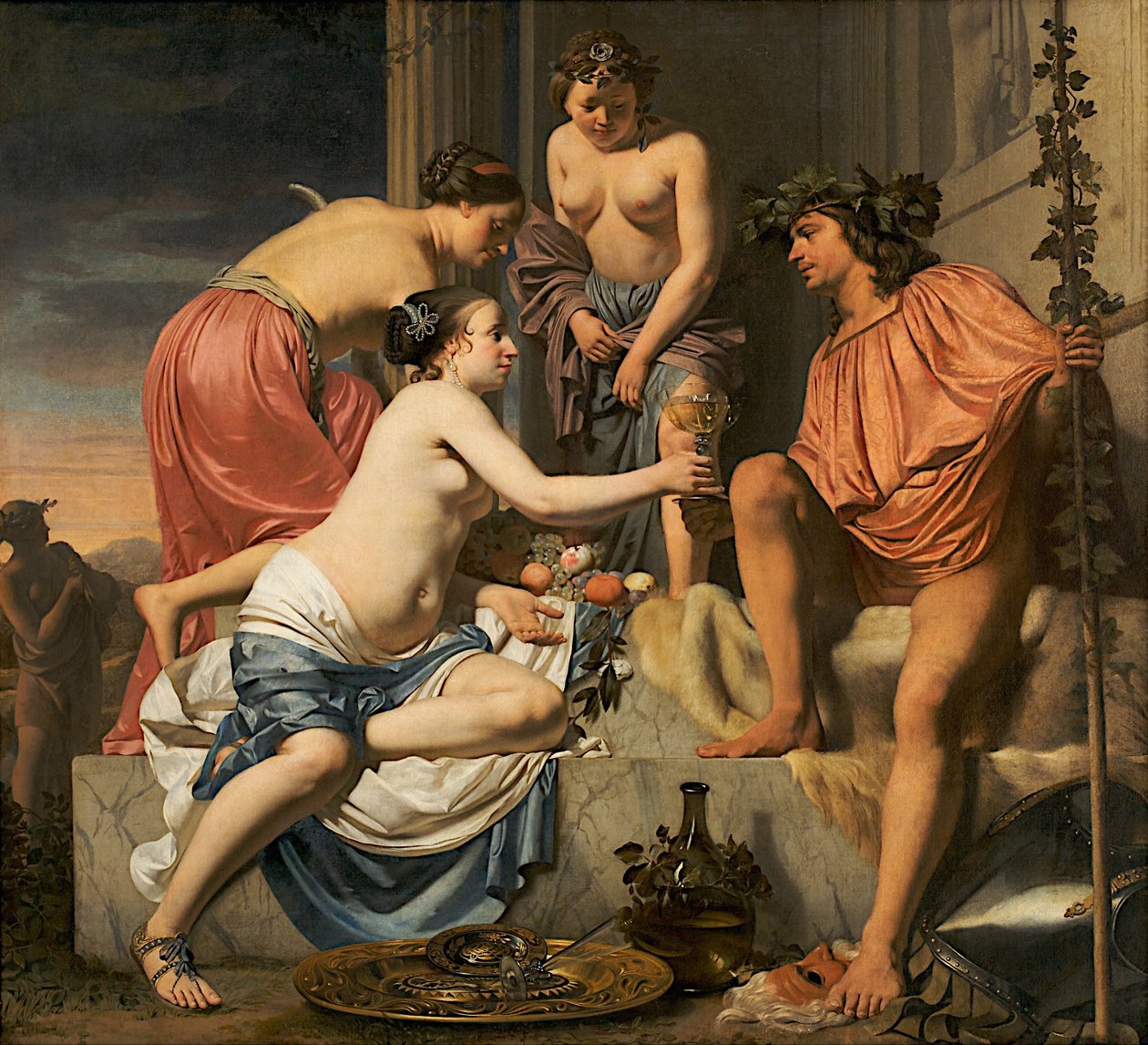 Bacchus a trónon nimfák Bacchus bort és gyümölcsöt kínálnak alkotó: Cesar Boetius van Everdingen
