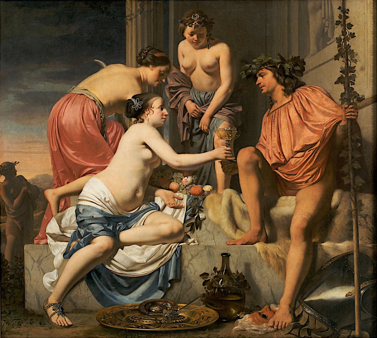 Bacchus a trónon – Bacchus bort és gyümölcsöt kínáló nimfák alkotó: Cesar Boetius van Everdingen