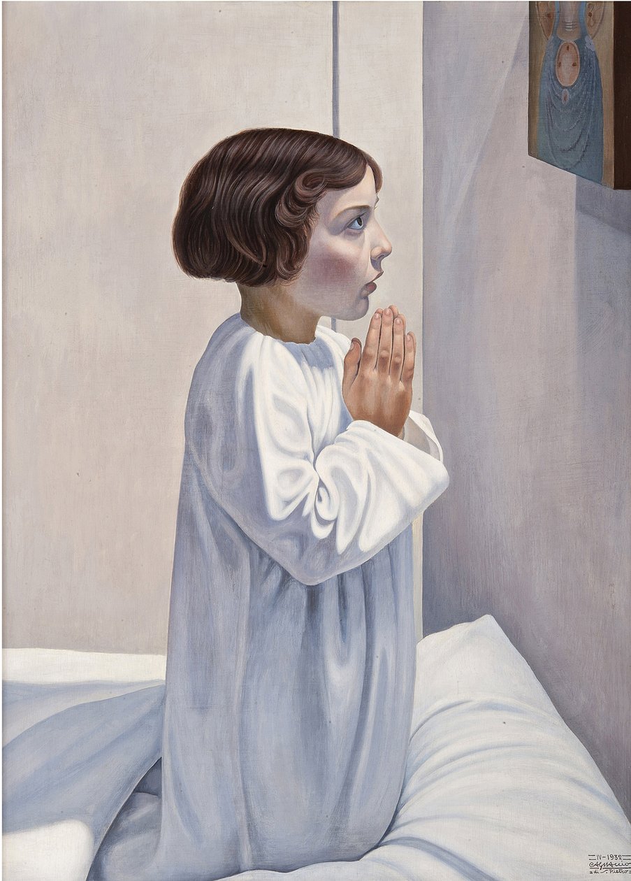 Ima (la priere) a Cagnaccio di San Pietro-nál (1897-1946). Olaj, fa, mérete: 80x60 alkotó: Cagnaccio di San Pietro